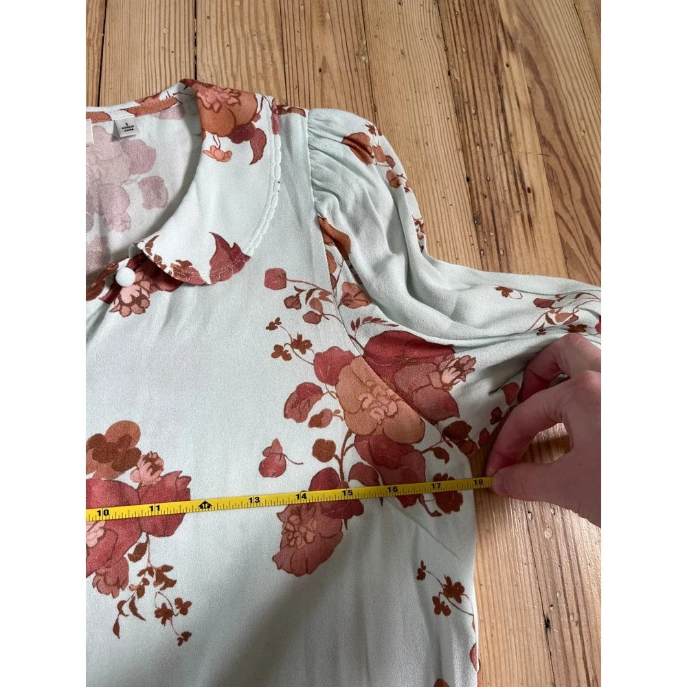 Wilfred Poppins Dress Floral Print Puff Sleeve Peter Pan Collar Button Up Size S